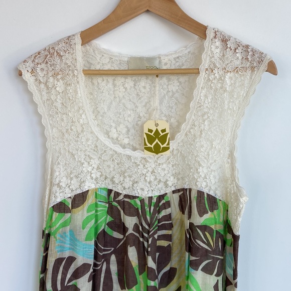 Woo (Staci Woo) tropical leaf print and lace maxi dress Size 3 - Picture 1 of 8